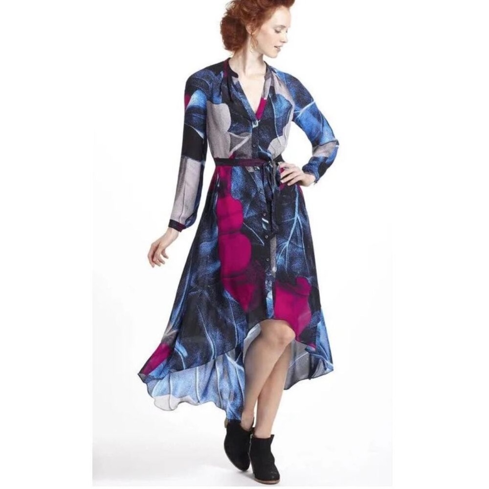 Anthropologie Leifsdottir Button Front Silk Midi Dress Size 4